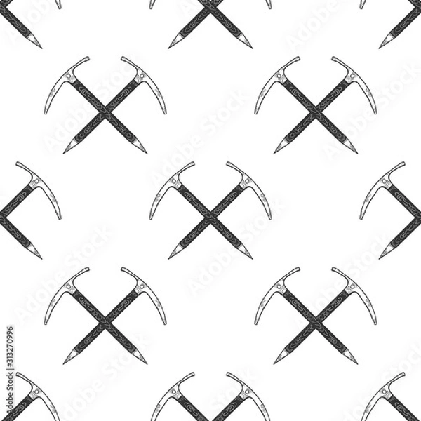 Fototapeta Hand Drawn Crossed Ice Axes Seamless Pattern. Mountaineering Tools. Vector