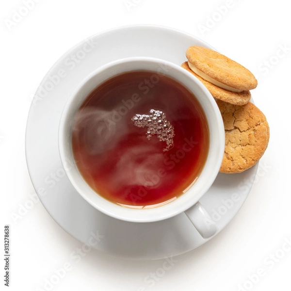 Fototapeta Cup of black tea with biscuits.
