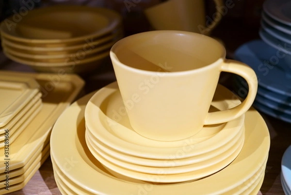 Obraz Stack up cute cups and plates