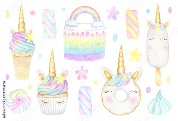 Obraz Unicorn Sweets Illustration Set