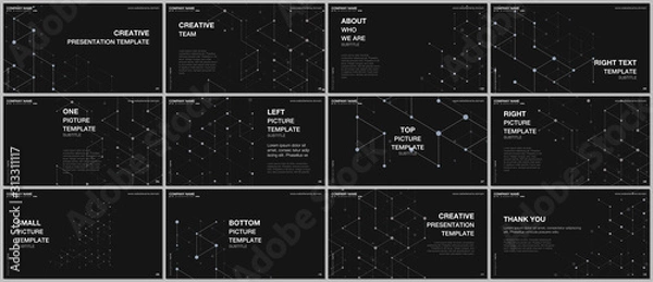 Obraz Presentation design vector templates, multipurpose template for presentation slide, flyer, brochure cover design. Scientific medical research. Abstract molecular connection structure backgrounds.
