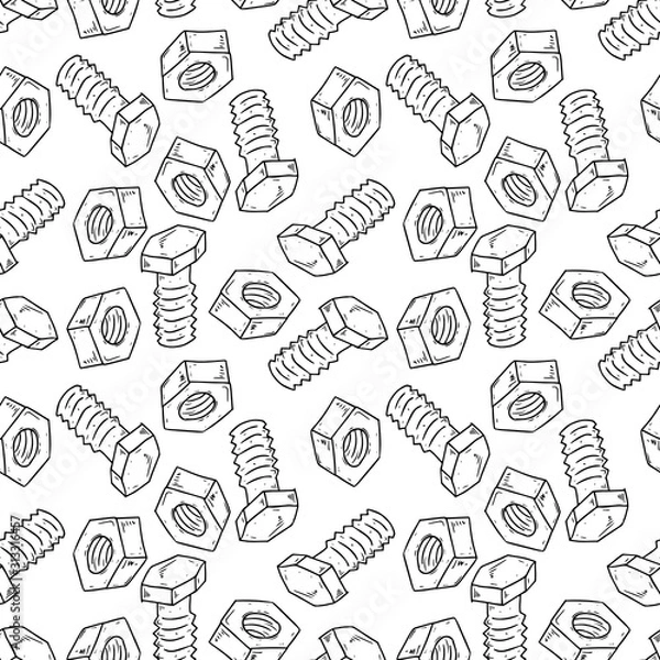 Fototapeta Bolt, screw, nut seamless pattern. Vector illustration background of a bolt and nut seamless pattern.