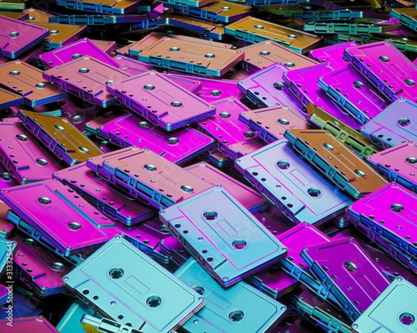 Fototapeta Iridescent Unlabelled Music Cassettes in a Large Pile