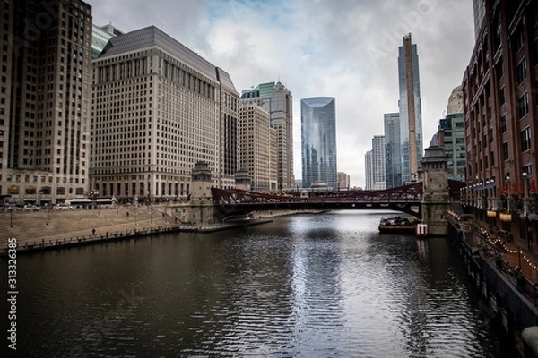 Fototapeta chicago riverwalk buildings view 