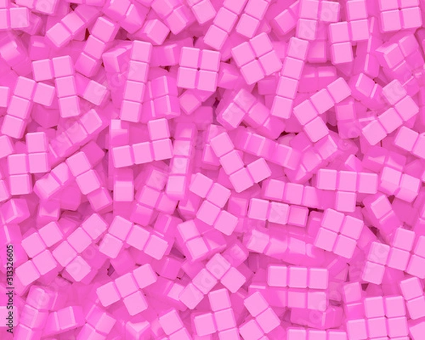Fototapeta Big Pile of Light Pink Tetrominoes under From Above