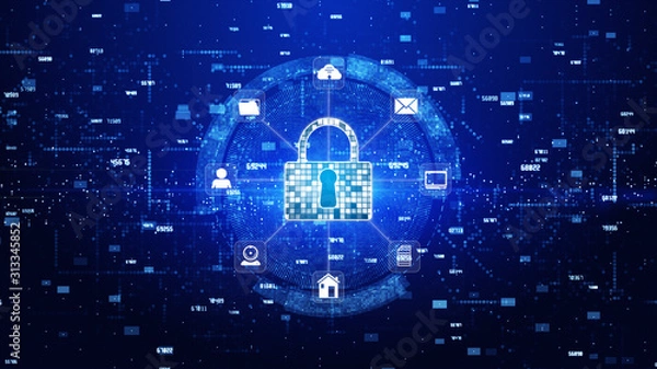 Fototapeta Lock Icon Cyber Security, Digital Data Network Protection, Future Technology Network Background Concept.