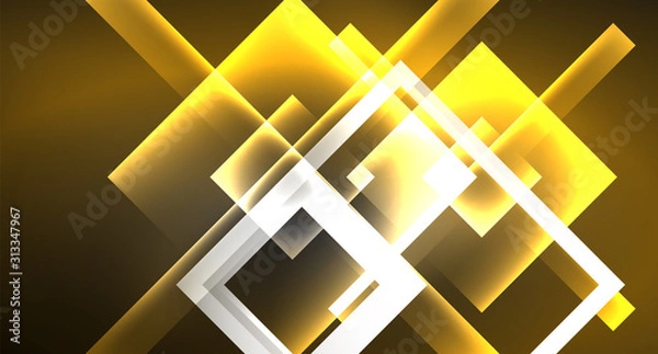 Fototapeta Neon shiny color squares on black, modern template