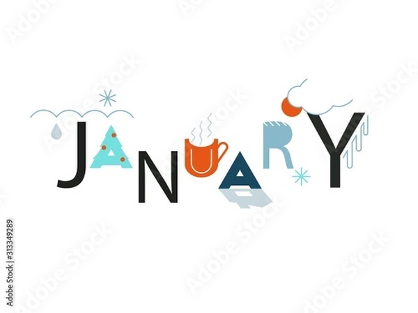 Obraz Hand drawn lettering Hello January for winter invitation card, banner