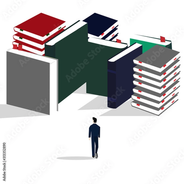 Obraz People walk books. Business success, education level and staff and skill development vector concept. School study people, success student learn books illustration