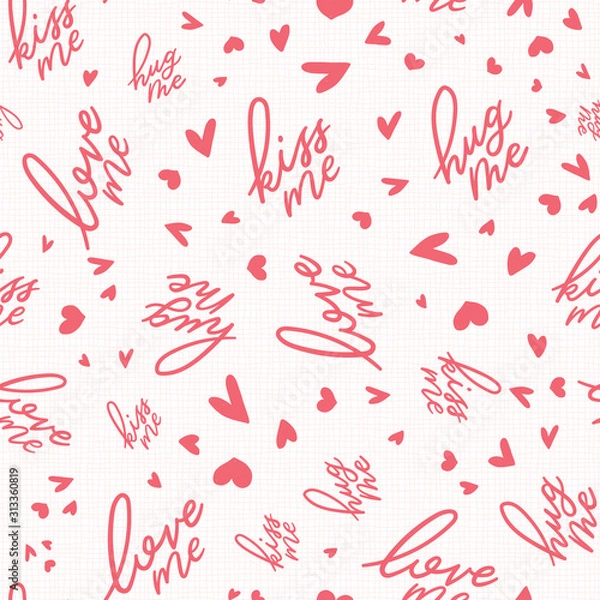 Fototapeta Vector Hand lettered words with small hearts Seamless Background for Valentines Day