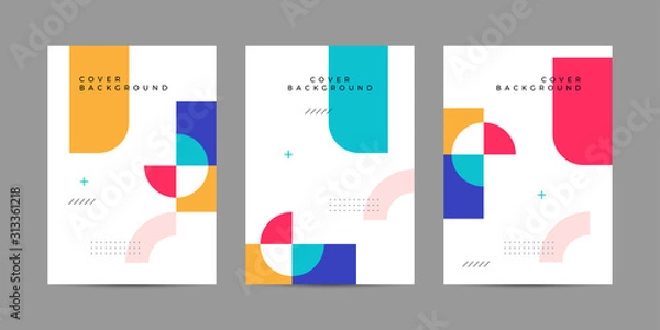 Fototapeta Placard templates set with abstract shapes, 80s memphis geometric style flat and line design elements. Retro art for covers, banners, flyers and posters. Eps10 vector illustrations