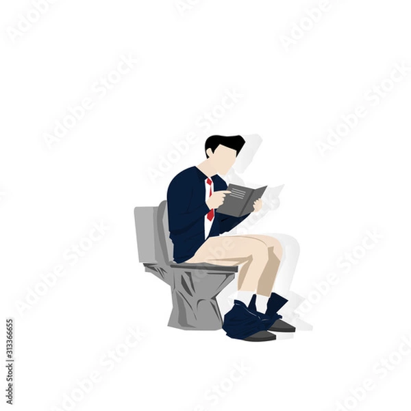 Obraz business man conceptual illustration of man sitting on toilet and reading a book