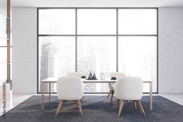 Obraz Panoramic white dining room with armchairs