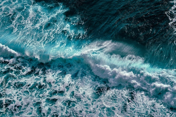 Obraz Aerial view to ocean waves. Blue water background