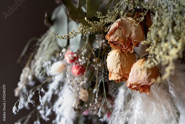 Obraz バラなどのドライフラワー