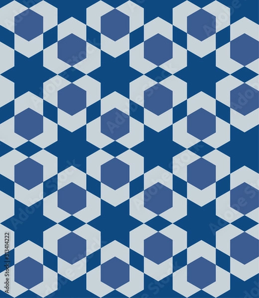 Fototapeta Classic Blue Ornate Seamless Vector Pattern of Moorish Tile Decorations. Tileable mosaic background in Islamic style.