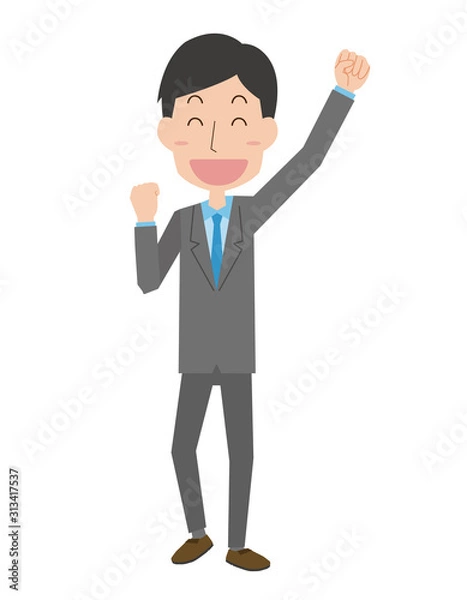 Fototapeta スーツ　会社員　男性　上半身　ガッツポーズ　表情　ポーズ