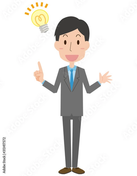 Obraz スーツ　会社員　男性　全身　ひらめき　表情　ポーズ