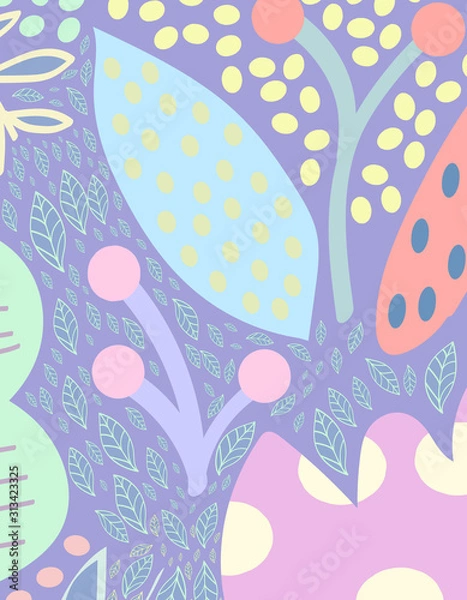 Fototapeta Modern abstract bright floral background with hand drawn texture.