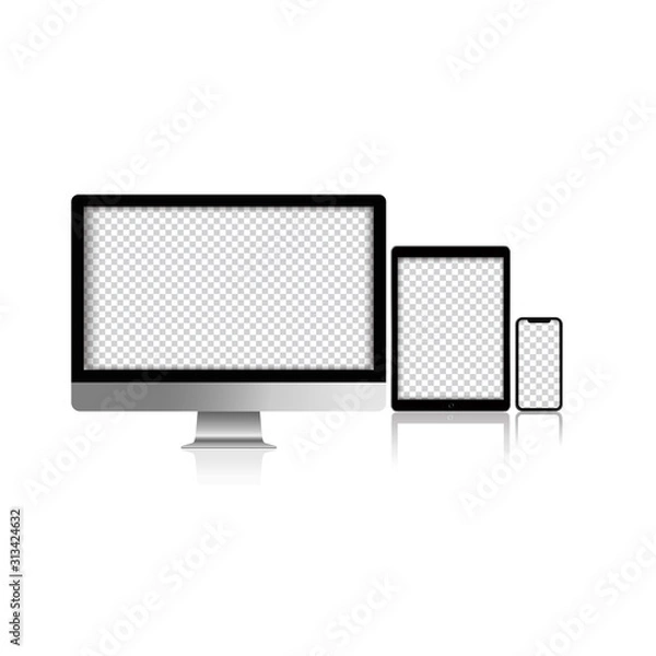 Fototapeta Mockup realistic computer laptop telephone isolate vector