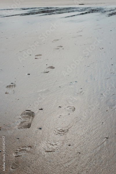Obraz Set of foot prints in the wet sand