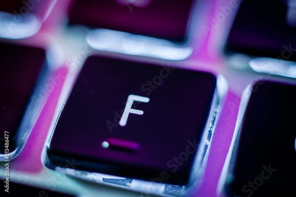Fototapeta F key on computer keyboard close up