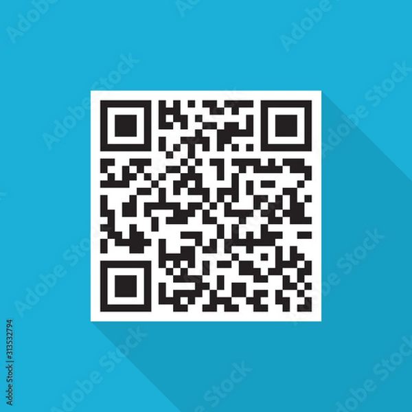 Fototapeta Sample qr icon with long shadow on blue background, flat design style