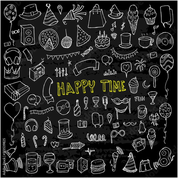 Fototapeta Set of Party Drawing illustration Hand drawn doodle Sketch line vector eps10