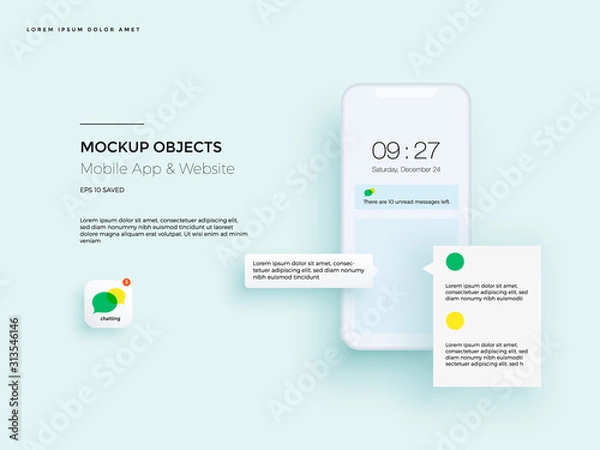 Fototapeta Realistic smartphone mockup. Cellphone frame with blank display. Vector mobile device concept