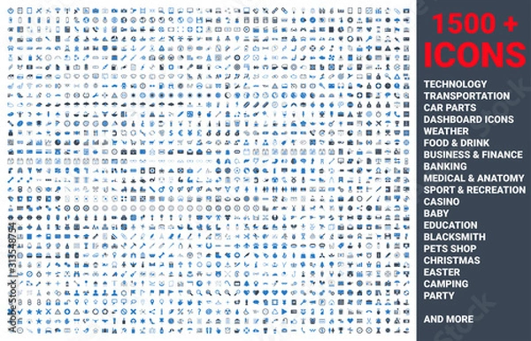 Obraz Zestaw 1500 ikon wektorowych glifów