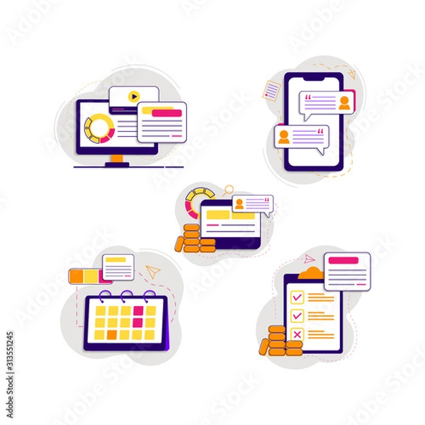 Obraz A collection of illustrative concept makers, concept blogging, education, creative writing, content management for web pages.