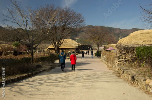 Obraz Old korean town in Suncheon, South Korea. The town have many  grass-roofed house of  the age of Joseon Dynasty. 