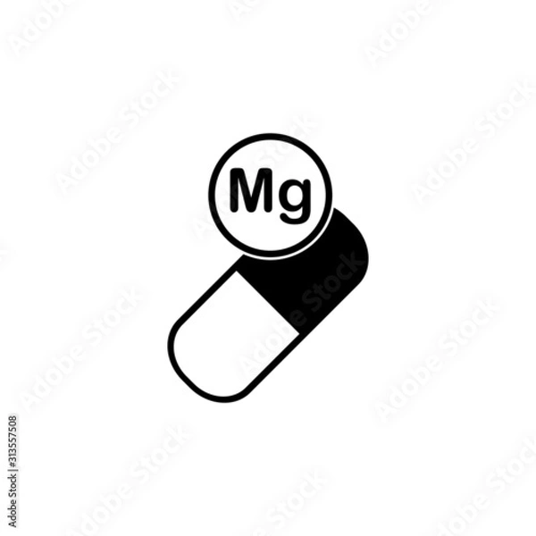 Fototapeta Mineral vitamin Magnesium supplement for health. Capsule with Mg element icon, healthy symbol. Vector illustration isolated on white background. Medical concept