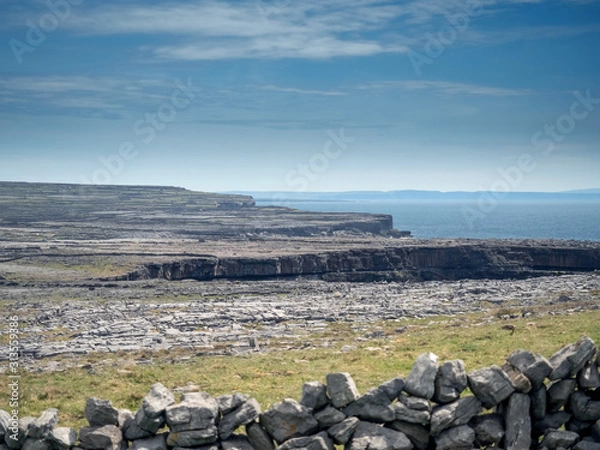 Obraz Landscape view of rock terrain, Inishmore, Aran Islands, Ireland. Cloudy sky, Nobody.