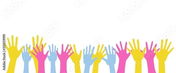 Fototapeta Doodle hands up. Colorful concept of cultural diversity. Hand drawn vector elements