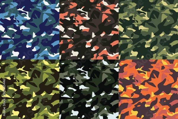 Fototapeta  Six military protective camouflage textures of different colors vector