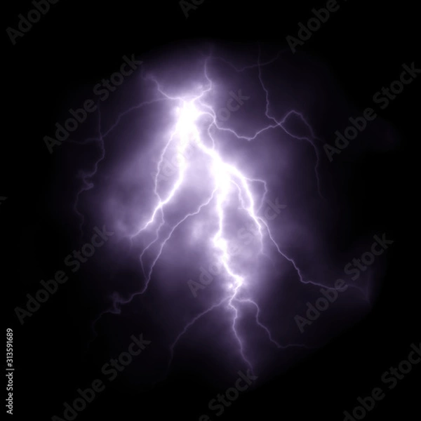Obraz realistic lightning strike on black background