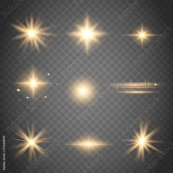 Obraz Set of golden glowing lights