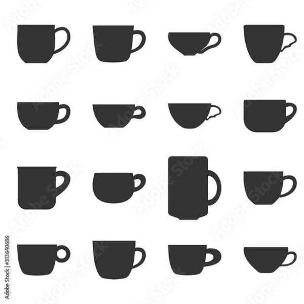 Fototapeta tea or coffee cups collection. Vector icons set. Cafe symbols