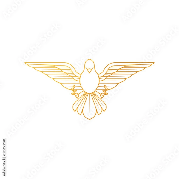 Fototapeta Dove Logo icon vector illustration. Abstract Line art of a flying dove with olive branch
