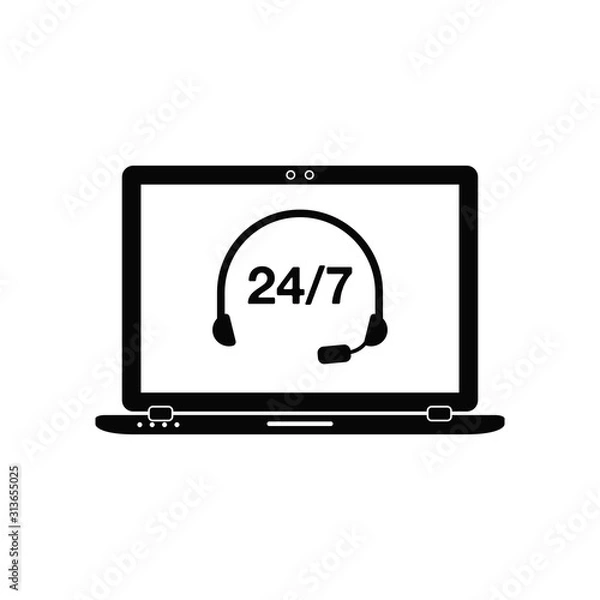 Obraz 24/7 Online Customer Support, Help Icon. Flat style vector EPS.