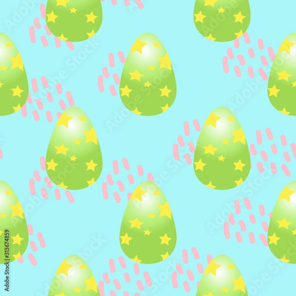 Fototapeta Seamless pattern with easter eggs on a blue background. Vector illustration in a flat style.