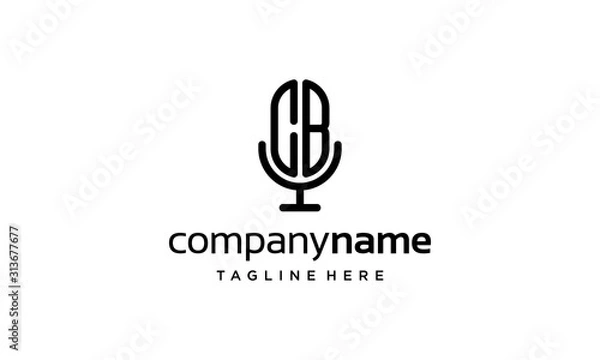 Fototapeta initial letter C and B with microphone podcast logo design template