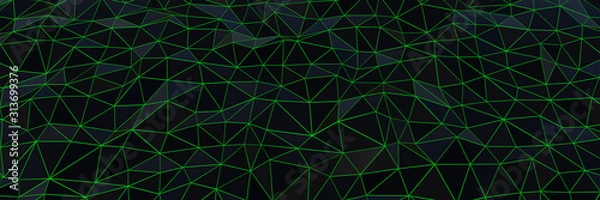 Fototapeta 3d ILLUSTRATION, of black abstract crystal background , triangular texture, wide panoramic for wallpaper, 3d black background low poly design