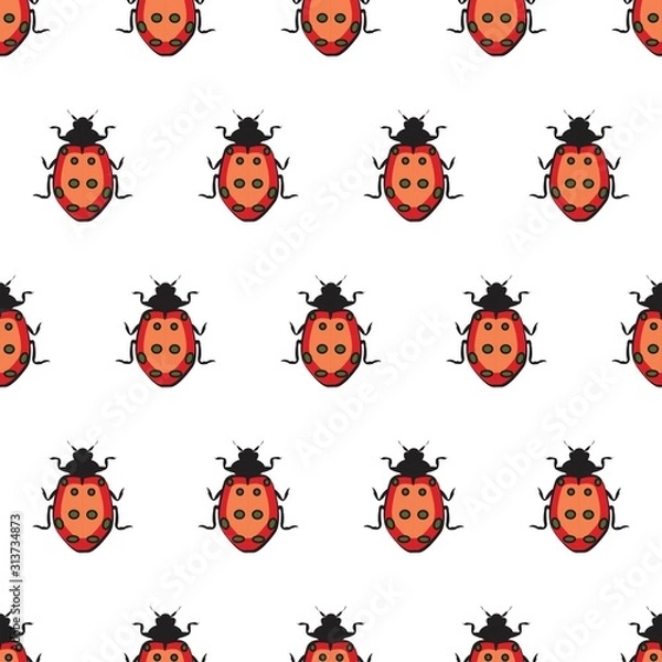 Obraz The vector seamless pattern. Cute ladybug pattern. Vector for wallpaper, child apron, fabric, textile pattern. Endless print. Background illustration vector.