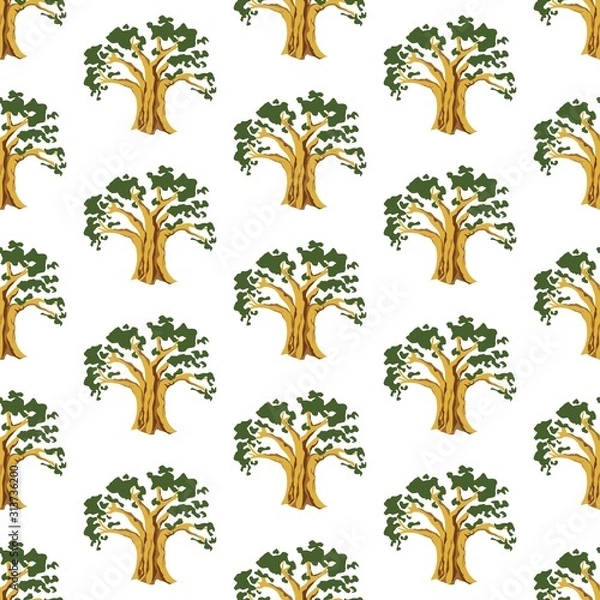 Obraz The vector seamless pattern. Cute baobab tree pattern. Vector for wallpaper, child apron, fabric, textile pattern. Endless print. Background illustration vector.