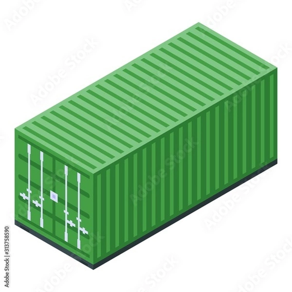 Fototapeta Green cargo container icon. Isometric of green cargo container vector icon for web design isolated on white background