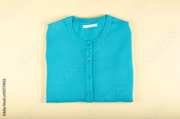 Obraz Textile, shirt composition on color background. Flat lay.