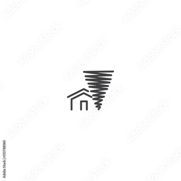 Fototapeta Tornado damage house. Vector icon template