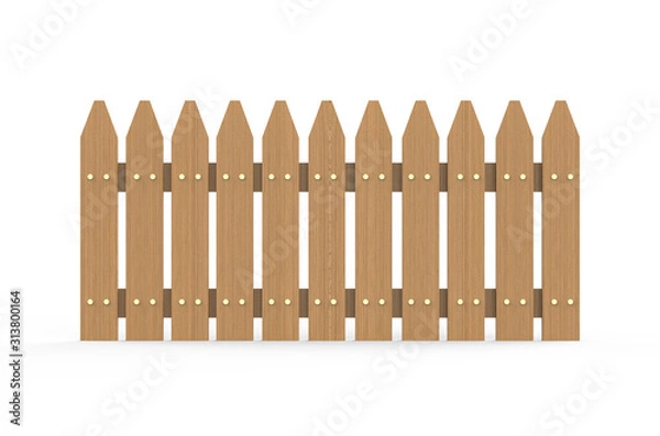 Fototapeta Brown wooden fence on isolated white background with old parallel plank, 3d illustration